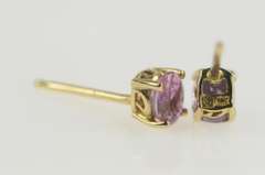 14K Yellow Gold Oval Pink Topaz Solitaire Simple Stud Earrings