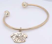 Vintage 925 Sterling Silver Cuff Bangle with Bulldog Charm