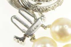 14K White Gold 1940's Two Strand Pearl Diamond Clasp Necklace