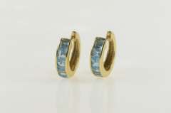 14K Yellow Gold Princess Blue Topaz Inset Statement Hoop Earrings
