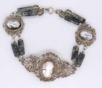Vintage Sterling Silver Cameo Link Bracelet