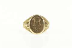 10K Yellow Gold Victorian Etched A CO Monogram Name Initial Ring