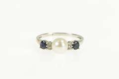 10K White Gold Pearl Sapphire Diamond Classic Statement Ring