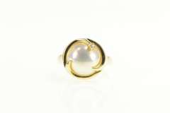 14K Yellow Gold Retro Mabe Pearl Diamond Accent Swirl Ring