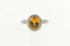 14K White Gold 2.05 Ctw Citrine Diamond Halo Engagement Ring