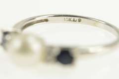 10K White Gold Pearl Sapphire Diamond Classic Statement Ring