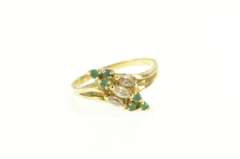 14K Yellow Gold Marquise Diamond Emerald Cluster Bypass Ring