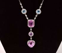 Beautiful Pink Sapphire, Amethyst, and Blue Topaz Necklace in 18K White Gold