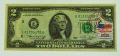 1976 Uncirculated Two Dollar Bill With April 1976 Post Mark Flag Stamp