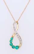 Stunning Yellow Gold Synthetic Emerald and Diamond Infinity Pendant on Chain