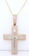 Masterpiece Yellow Gold 5ctw Mixed Baguette Cut and Round Diamond Cross Pendant on Chain