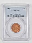 MS63 1910-S $5 Indian Head Gold Half Eagle - Graded PCGS