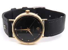 Deauville Quartz Gold Watch w Black Leather Strap