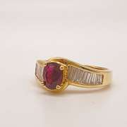 18kt Solid Yellow Gold, Ruby, & Diamond Cocktail Ring