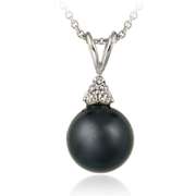 Sterling Silver Simulated Gray Pearl w/ CZ Pendant
