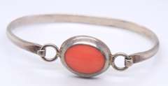 Vintage 925 Sterling Silver Mexico Gemstone Bangle Bracelet