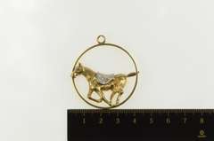 14K Yellow Gold 1960's Diamond Race Horse Medallion Charm/Pendant