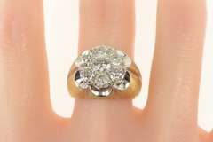 14K Yellow Gold 3.00 Ctw Retro Ornate Diamond Cluster Ring