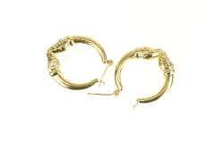 14K Yellow Gold Puffy Ornate Ram Aries Statement Hoop Earrings