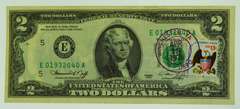 1976 Uncirculated Two Dollar Bill With April 1976 Post Mark Eagle Stamp