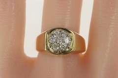 14K Yellow Gold 1.19 Ctw Round Diamond Cluster Men's Ring