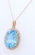 Favorite Yellow Gold Blue Topaz and Diamond Pendant on Chain