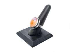 Oval Orange & White Agate Tibetan Silver Ring