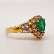 18kt Yellow Gold, Emerald, & Diamond Cocktail Ring