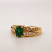 18kt Yellow Gold, Emerald, & Diamond Cocktail Ring