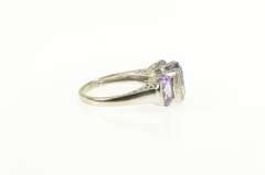 10K White Gold Oval Amethyst Diamond Ornate Statement Ring