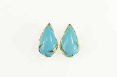 14K Yellow Gold Pear Turquoise Cabochon Ornate Vine Earrings