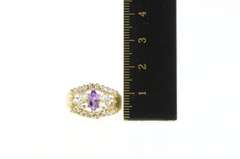 10K Yellow Gold Marquise Amethyst CZ Encrusted Statement Ring