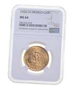 MS64 1920/10 Mexico 20 Pesos Gold - Graded NGC