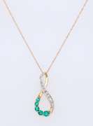 Stunning Yellow Gold Synthetic Emerald and Diamond Infinity Pendant on Chain