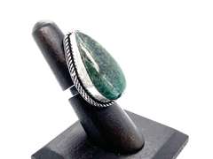 Dark Green Aventurine Tear-Drop Statement Ring in Tibetan Silver Rope Design
