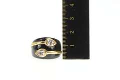 14K Yellow Gold Pear Pink Topaz Black Onyx Domed Carved Ring