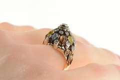 18K Yellow Gold 1960's Diamond Emerald Ruby Quartz Cocktail Ring