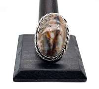 Statement Jasper Gemstone in Tibetan Silver Rope Ring