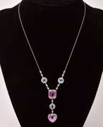 Beautiful Pink Sapphire, Amethyst, and Blue Topaz Necklace in 18K White Gold