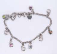 Vintage Sterling Silver Multi Stone Apple Charm Bracelet