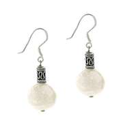 Sterling Silver Freshwater Cultured White Coin Pearl & Bali Bead Earrings
