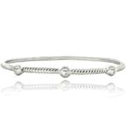 Silver Tone White Topaz Round Corrugated Bangle