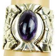 Rare Fred Davis, Mexico Sterling Amethyst Wide Bracelet