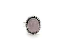 Cabochon Rose Quartz in Tibetan Silver Energy Beaded Ring