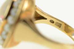 14K Yellow Gold Victorian Natural Opal Pearl Halo Cocktail Ring