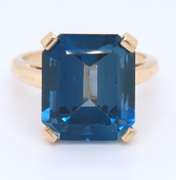 Charming Yellow Gold Emerald Cut London Blue Topaz Ring