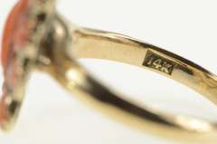 14K Yellow Gold Ornate Victorian Carved Coral Halo Cocktail Ring