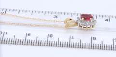 Gorgeous Yellow Gold Ruby and Diamond pendant on Chain w Matching Earrings