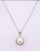 Sterling Silver Pearl and Cubic Zirconia Pendant on Chain