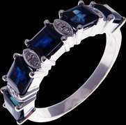 Deep Blue Sapphire 18k White Gold Anniversary Ring with Diamonds